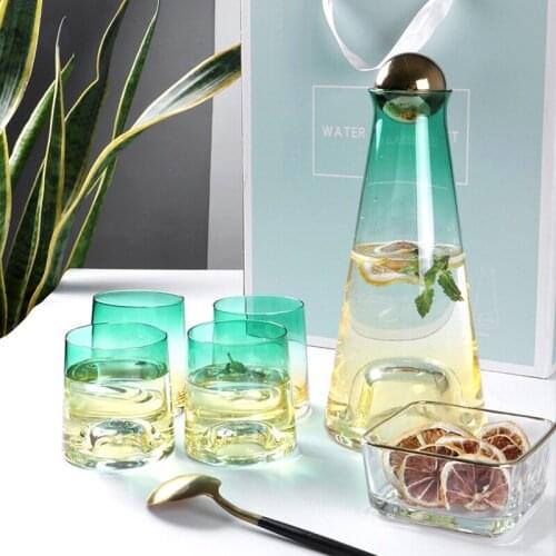 Glass Water Bottle Set Juice Pitcher Cup Set Transparent Gradient Glass Cold Water Jugs Kettle Tea Cups Home Water Jug Drinkware