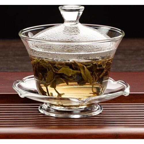 Glass Covered Bowl Teacup Kungfu Tea Set Thickened Transparent Teapot Handmade Large Tea Bowl Household Gaiwan