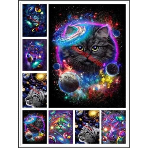 Rhinestone pictures diy diamond painting full square Cosmic cat 5d diamond mosaic sale animal diy diamond embroidery full set