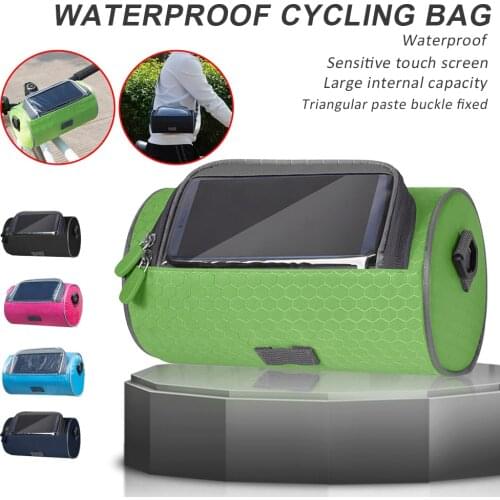 MTB Bike Handlebar Bag Waterproof Road Bicycle Front Bag Phone Mount Holder PVC Touch Screen Pouch with Detachable Shoulder Bag
