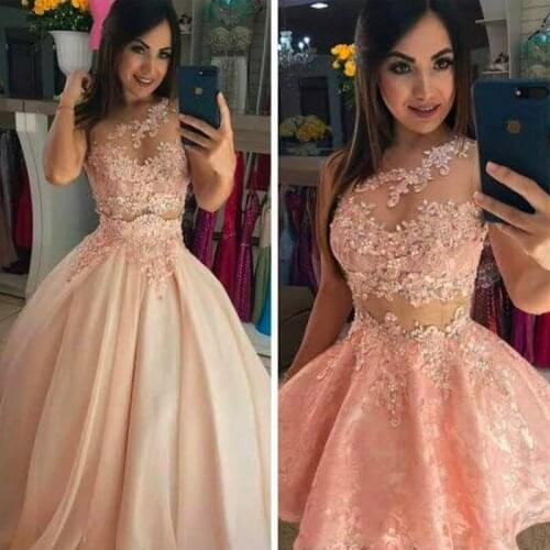 JIERUIZE One Shoulder Detachable Skirt Pink Wedding Dress 2 in 1 removable Train Bridal Gowns Vestidos De Novia