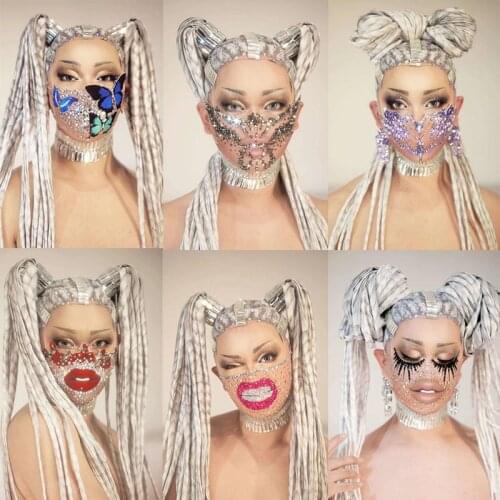 Sparkling Rhinestone Pearls Party Masks Women Men Nightclub Stage Prom Crystal Face Decoration Singer Dancer Stage Accessories