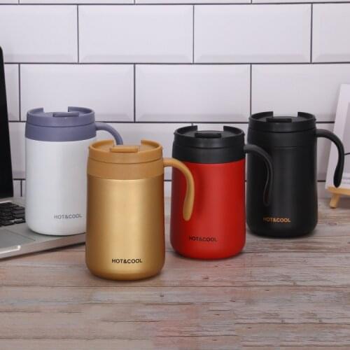 350/500ML Double Stainless Steel Thermal Coffee Mugs With Handle Thermos Flask Travel Office Tea Cup With Lid Drink Water Bottle
