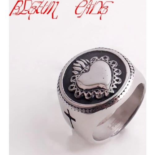 Vintage Polishing Love Heart Ring 316L Stainless Steel Punk Style Newest Gift For Lovers Cross Ring