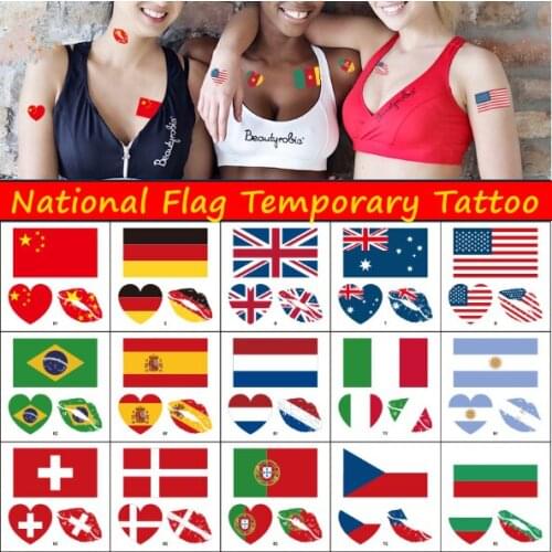 National Flag Temporary Tattoo Face Arm Art Men Women Fake Tatoo World Brazil Russia America Football Game Tattoos