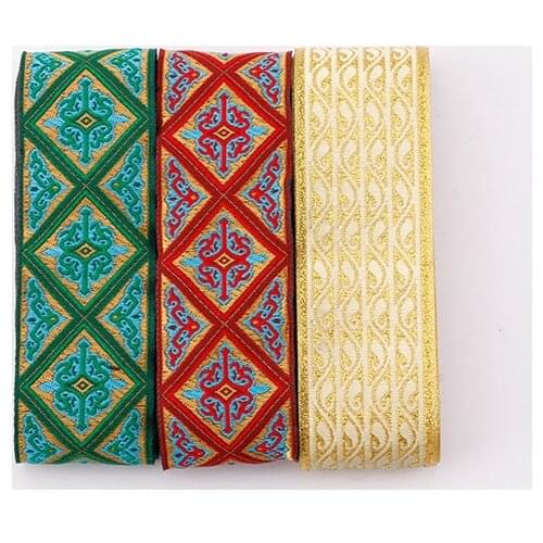 High Quality wide 50MMX8yard/lot Polyester Woven Jacquard Ribbon light gold Geometric pattern for curtain