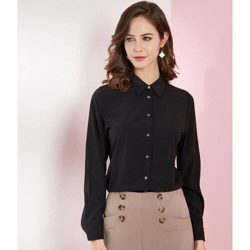 Womens Blouses and Tops Silk black long sleeve Office Formal Casual Shirts Plus Large Size Spring Summer Sexy Haut Femme