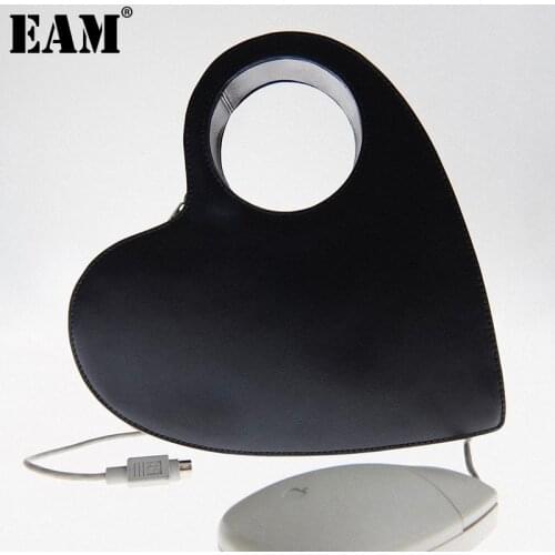 [EAM] Women New Heart-shaped Hollow Handle Shoulder Bag PU Leather Flap Personality All-match Crossbody Bag Fashion 2021 18A2314