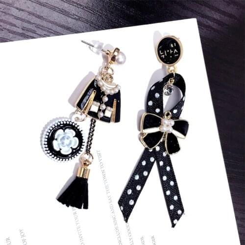 New Big Black 925 Silver Needle Asymmetrical Long Hanging Dangling Earrings Women Fashion Accessories Trends 2021 Style Jewelery