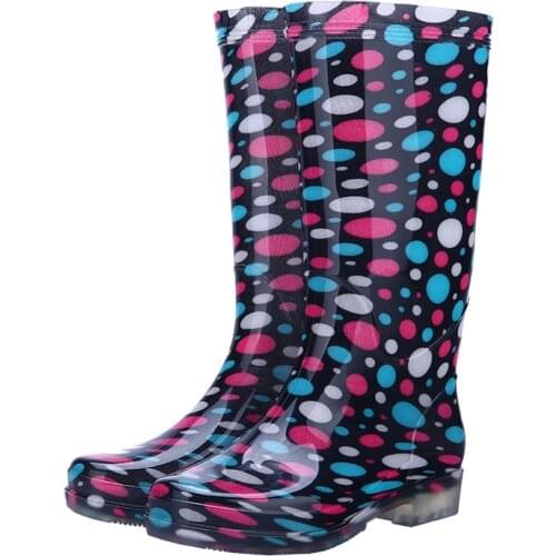 LEOSOXS PVC Print Tall Women Rainboots Non-Slip Waterproof Rain Shoes 2021 New Female Casual Water Shoes Fashion Woman Rainboots