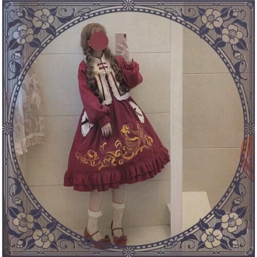 The Year of Koi Chinese Style Embroidery Womens Lolita New Year 2pcs Dress Set: JSK Sleeveless Dress + Long Sleeve Short Coat