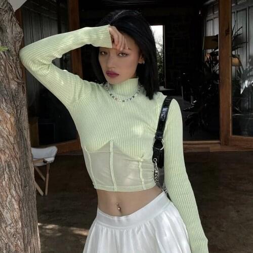 Women Fit Ribbed Knit Jumper With Corset Detail Mesh Panels A560