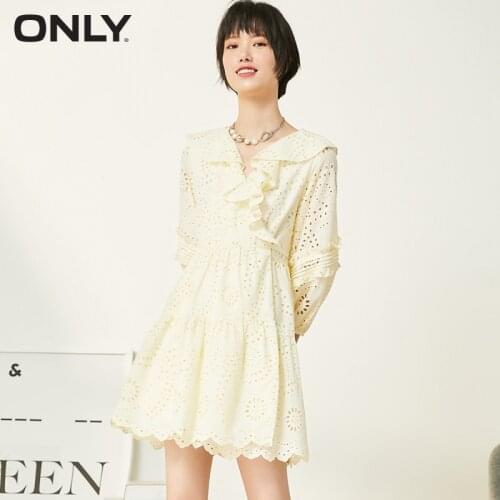 ONLY summer hollow lantern sleeve lace-up waist short dress female | 120307051