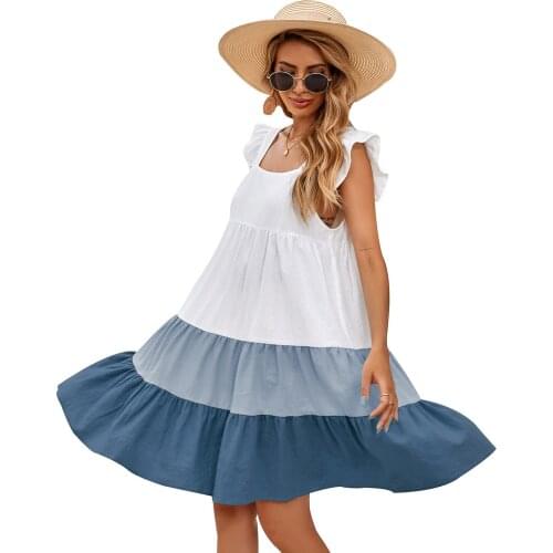 Womens Summer New Fresh Sweet Holiday Party Dress Outdoor Traveling Sexy Cool Matching Dress Loose Sleeveless Cake Skirt