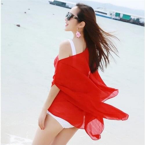 2019 soild V-neck New Summer Sexy Women Cover Up Chiffon Swim Wear Beach Wear Bikinis Sundress Beach Dress