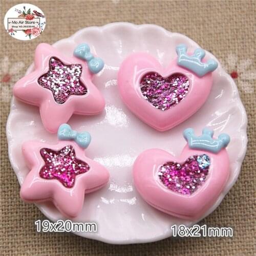 10pcs Resin pink star/heart with bow Cabochon Art Supply Decoration Charm hair bow center