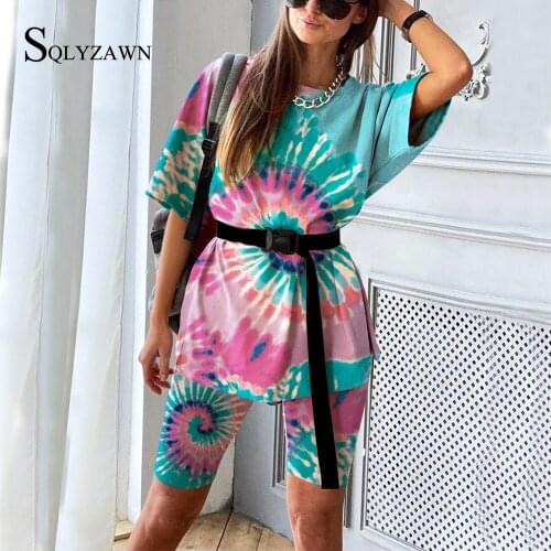 2020 2 Piece Sets Womens Outfits Printing and Dyeing Top and Shorts Set Summer Tracksuit Streetwear Sweat Suit Women Set Casual