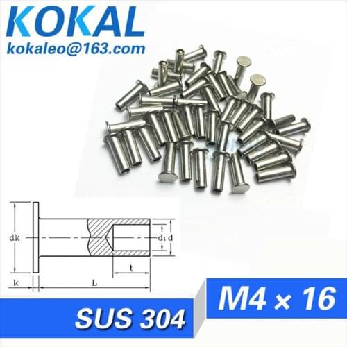 [304-M4*16]100PCS Free Shipping SUS304 stainless steel thin flat head half hollow rivets M4*16mm rivets with 16mm length