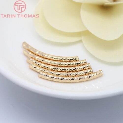 4PCS 3x30MM 24K Champagne Gold Color Plated Brass Curved Tube for Bracelet Making High Quality Diy Jewelry Accessories