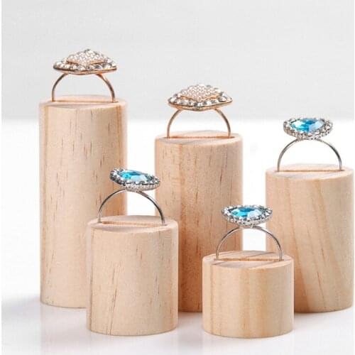 5 Pcs Wooden Ring Jewelry Display Rack Organizer Stand Cone Shape Holder F3MF