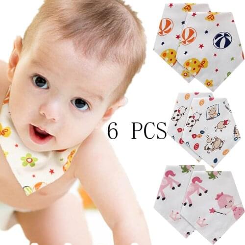 6 pieces/lot Baby Bibs Triangle Double Cotton Bibs Cartoon Print Saliva Towel Baby Boys Girls Feeding Apron Cotton Bandana Bibs