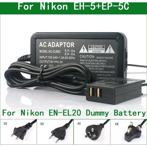 EH-5 + EP-5C DC Coupler EN-EL20 Dummy Battery AC Power Adapter For Nikon 1J1 1J2 1J3 1S1 1AW1 1V3 P1000