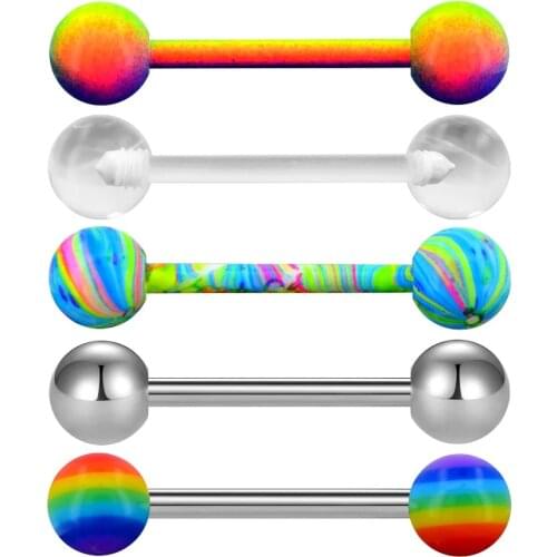 BODY PUNK 5Pcs/Set Tongue Piercings Ball Kit Jewelry Stainless Steel Acrylic Candy Labret Bar Tongue Ring Plastic for Women