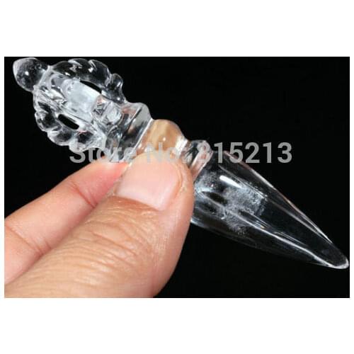 Ddh00855 Clear Natural Quartz crystal buddhist Meditation amulet VAJRA