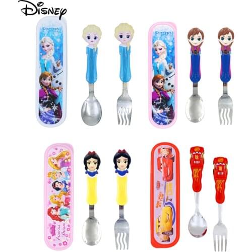 Disney Frozen 3D Spoon Childrens Tableware Stainless Steel Baby Spoon Fork Set Portable Learning Spoon Baby Training Spoon