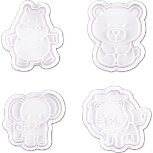 DIY 4pcs Animal Elephant Lion Cake Mold Bear Hippo Cookie Cutters Spring Biscuit Fondant Cutter Set Mould Baking Sugarcraft