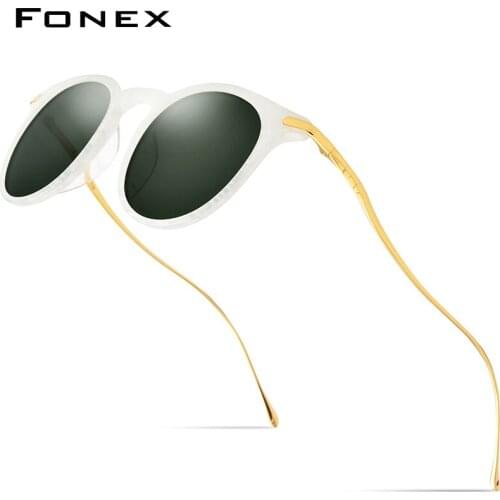 FONEX Acetate Titanium Sunglasses Men Vintage Round Polarized Sun Glasses for Women New High Quality Mirrored UV400 Shades 857