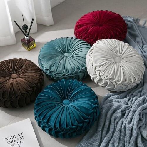 Holland Velvet Pumpkin-shaped Cushion Solid Color Nordic Style Handmade Pleated Cushion Bay Window Wheel Pillow Cushions