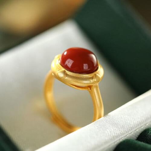 Natural Hetian Jade S925 Sterling Silver Jasper Ring Enamel Retro Fashion Elegance Personality Ring Opening Adjustable