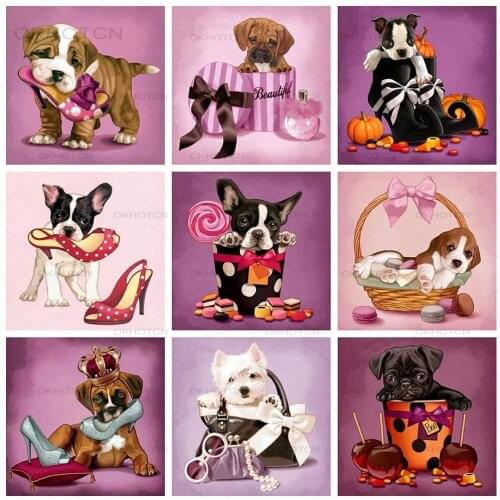 Puppy Cute Cartoon 5D Diamond Painting Dog Cross Stitch Embroidery Diamond Rhinestone Wall Art Pictures for Kids Room Decoration