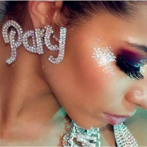 Classic fashion Rhinestone exaggerated large letter pendant womens Earrings statement BLING Crystal Pendant Earrings Jewelry