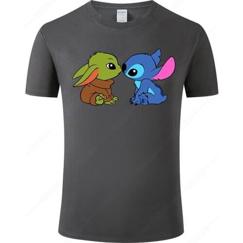 Summer Cotton Short Sleeve Baby Yoda And Stitch T Shirts Men Women Fashion Printed T-shirt Disney Cartoon Anime Tops Tee J02