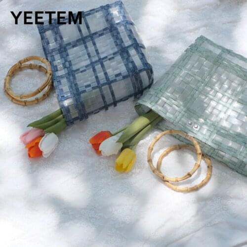 Summer Bamboo Handle Environmental Protection Plastic Woven Handbag Beach Bag Satchels Fashionable Women Bag High Capacity