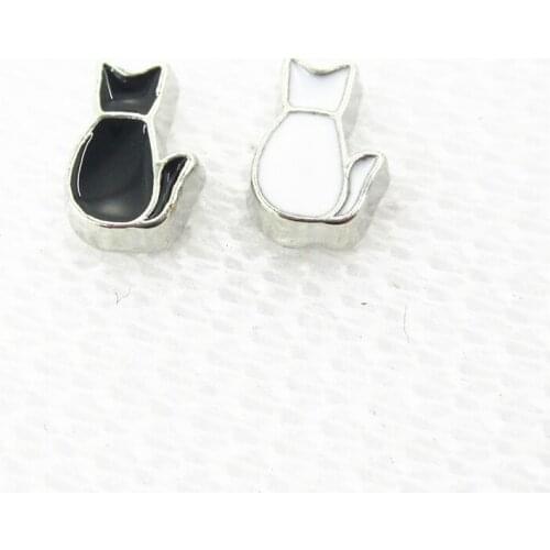 Hot Selling 20pcs/lot Black Cat White Cat Floating Charms Living Glass Memory Lockets Floating Charms DIY Jewelry Accessory
