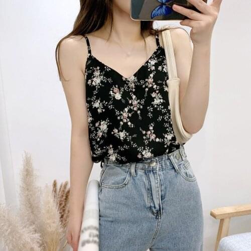 Womens Tank Top Floral Printed Vintage Camisole Ladies Casual Chiffon Camis V-neck Swing Vest