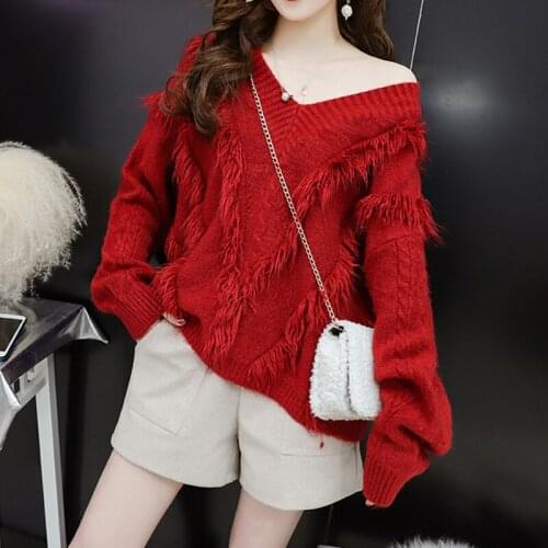 Fashion Solid Red Tops Sweater 2021 Winter Long Sleeve Pullovers Womens Sweaters Femme Clothing Korean Knit Sweater