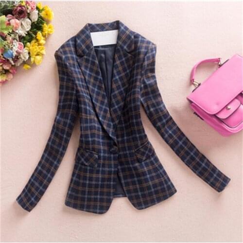 Fashion Plaid Small Suit Womens Jacket New Large Size Korean Spring and Autumn Wild Slim Long Sleeve Casual Suit women Blazers