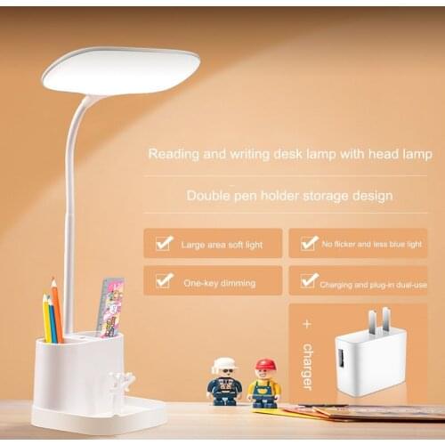 Larger Area USB Dimmable Desk Lamp Eye protection 2400/3600Mah 18650 Rechargeable Reading Light For Kids With Pen/Phone Holder