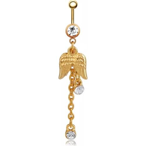 New Surgical Steel Gold Angel wings Dangle Navel Rings Tassel Belly Button Ring fashion Piercing Body Jewelry Gift