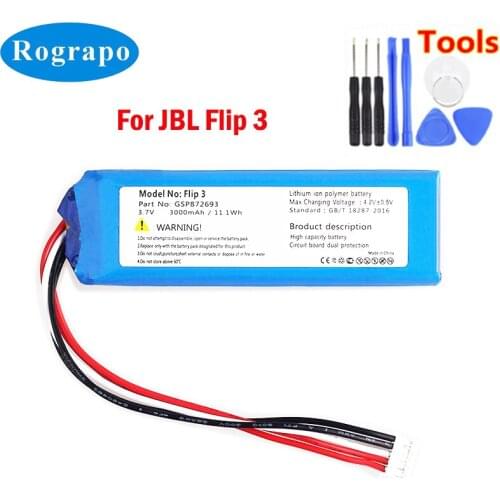 New Large capacity 3000mAh GSP872693 Replacement Battery For JBL Flip 3 / JBL FLIP 3 GRAY Speaker Batteries