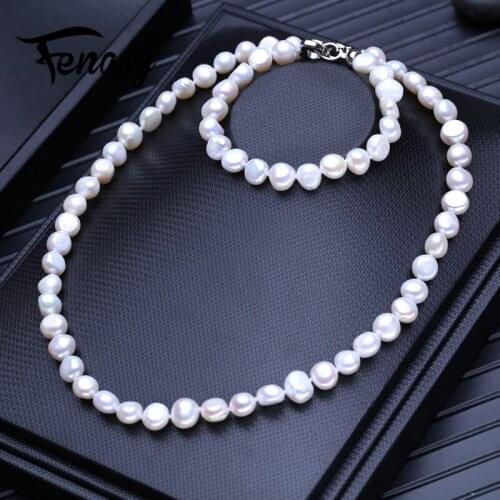 FENASY Natural Freshwater Pearl Necklaces For Women Baroque Long Necklace Bracelets & Bangles Link Bracelet Party Jewelry Sets