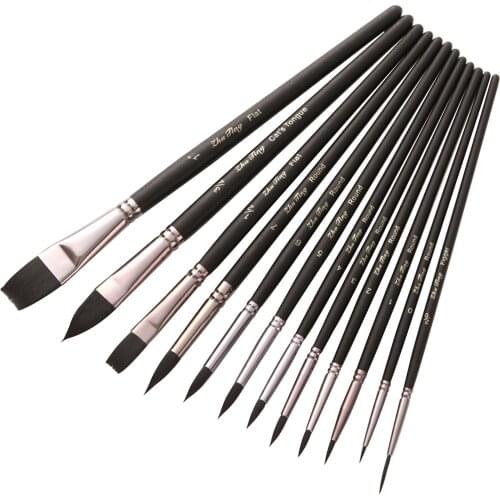 12pcs Professional Paint Brushes Nylon Hair Delicate Wooden Handle Paintbrush Painting Brushes Kit Gift for Acrylic Supplies