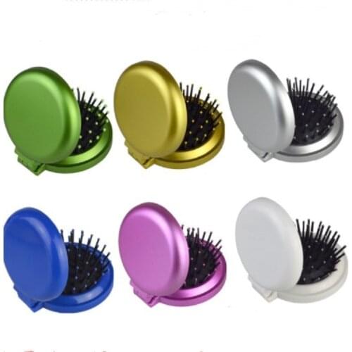 New 1 Pc Makeup Comb Hair Brush Pro Styling Tool Portable Mini Folding Comb Airbag Massage Round Travel Hair Brush with Mirror