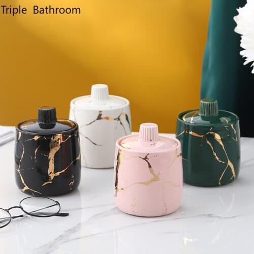 Nordic Cotton Swab Storage Box Ceramics Bathroom with Cover Dust Proof Organizer Toothpick Holder Organizer Accessories