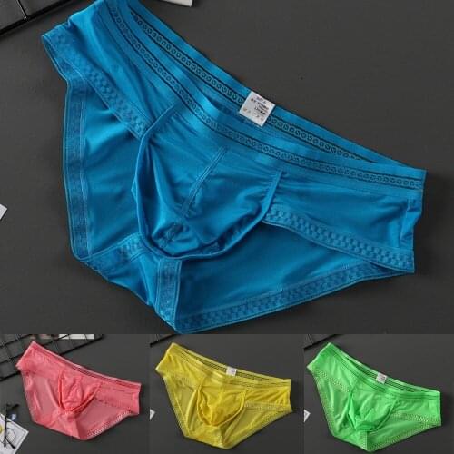 Thongs Briefs U-Bulge Ultra-thin Underpants Underwear Breathable Elastic Ice Silk Men Sexy Seamless Low Waist Stretchy Briefs