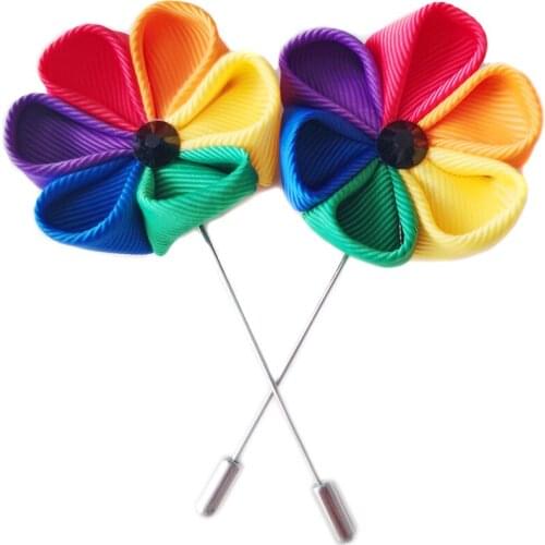 Wedding Pin Gay Pride March Brooch Hand Manual Cloth Rainbow LGBT Badge for Boys or Girls Friends 1 Pair
